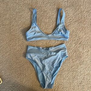 Blue Ribbed Bikini Set